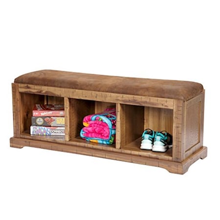 American Furniture Classics Solid Wood Hall Bench with Pinto Brown Microfiber Fabric Covered Cushioned Seat 528K